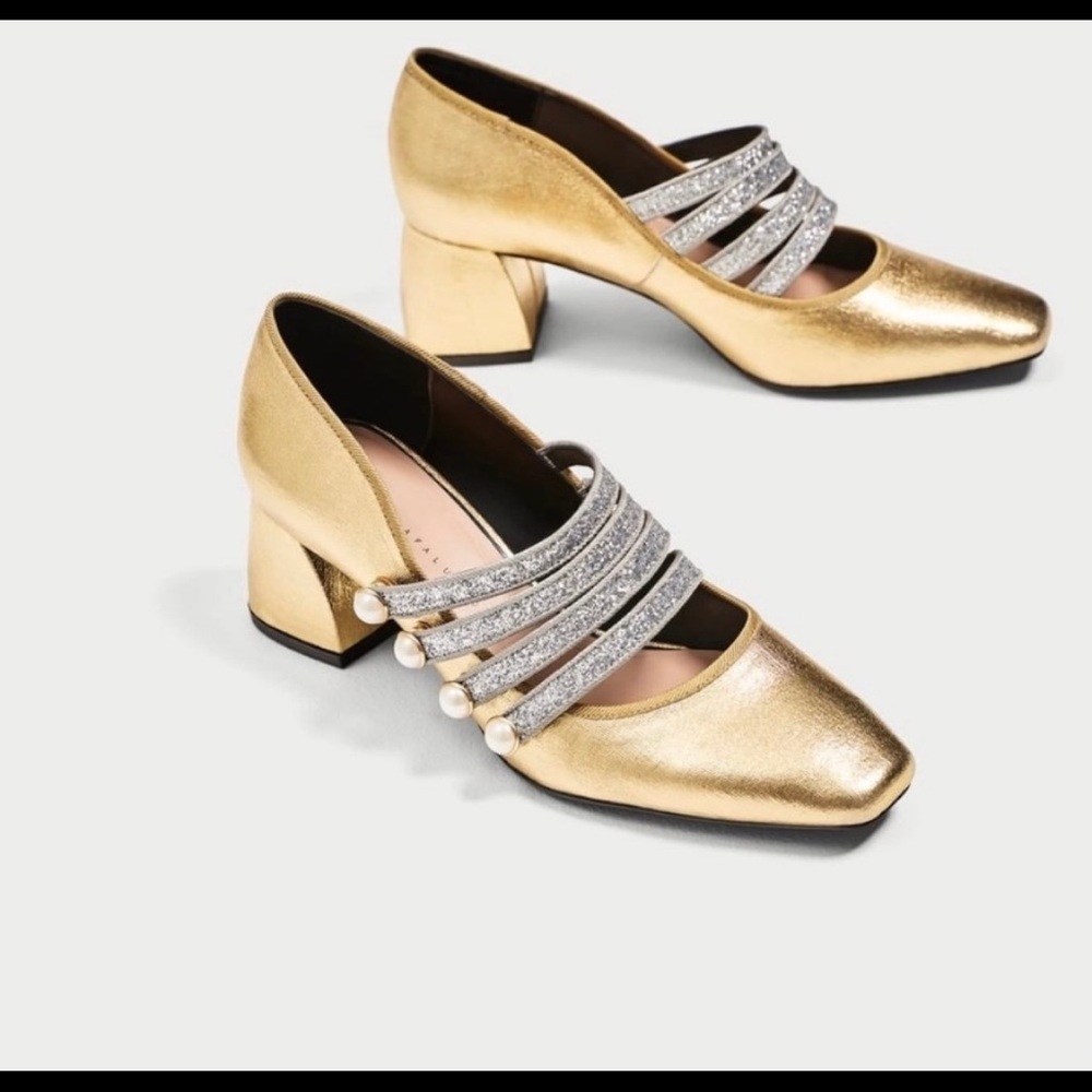 Zara Gold Pearl Heels size 37